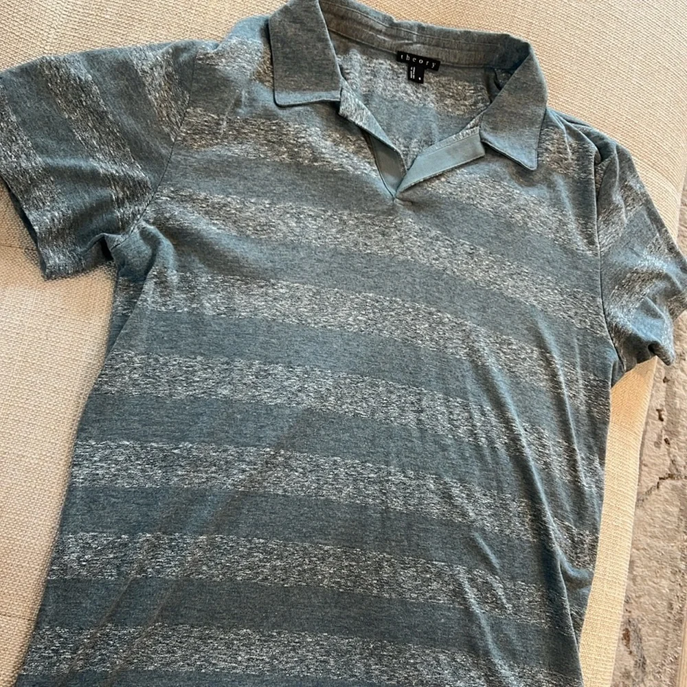 Theory Striped Polo Collar Tee Shirt - Size Small - Picture 3 of 5